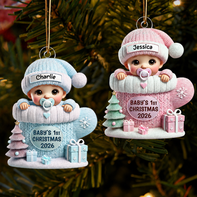 Baby In Mitten 3D Effect Baby's First Christmas - Personalized Acrylic Ornament
