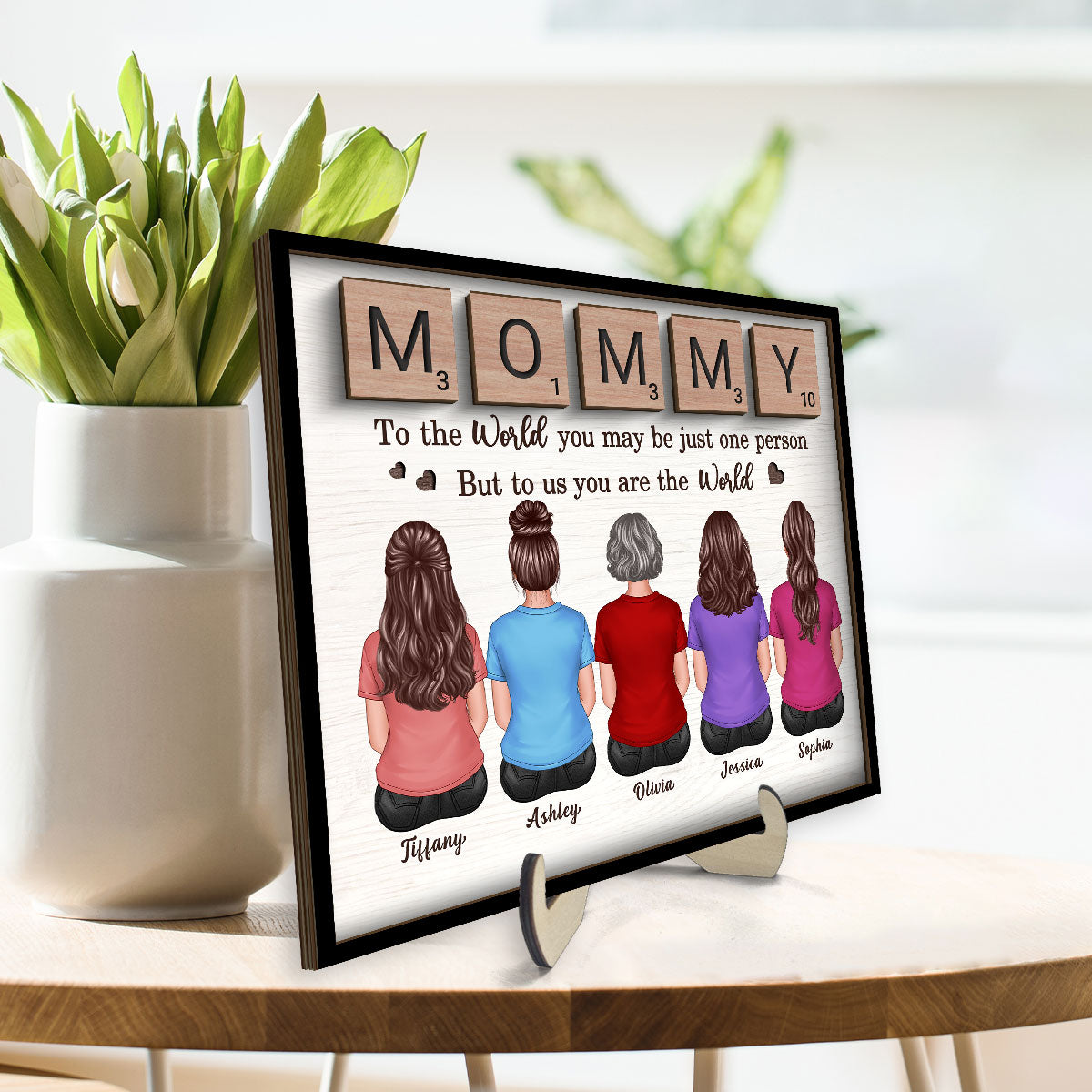 MOMMY You Are The World Alphabet Tiles Gift For Mom Personalized 2-Layer Wooden Plaque