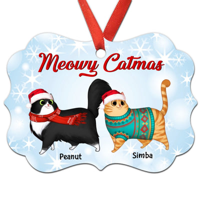 Meowy Catmas Cartoon Walking Cat Sparkling Personalized Christmas Ornament