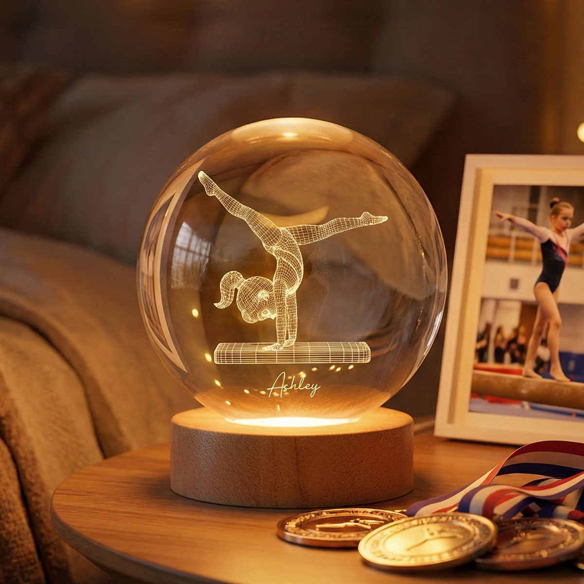 Sport Lover 3D Illusion Art - Personalized Crystal Ball LED Night Light - Gift For Sport Lover Baseball, Football, Gymnastics, Volleyball, Soccer