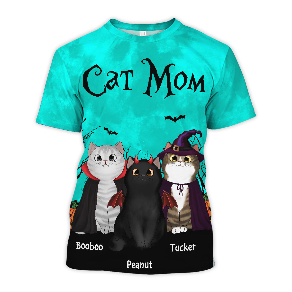 Cat Mom Halloween Moon Light Bat Tree Witchy Theme Personalized Shirt, Purrfect Costume for Cat Lover