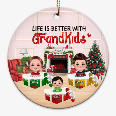 Kids Inside Christmas Box Personalized Circle Ornament