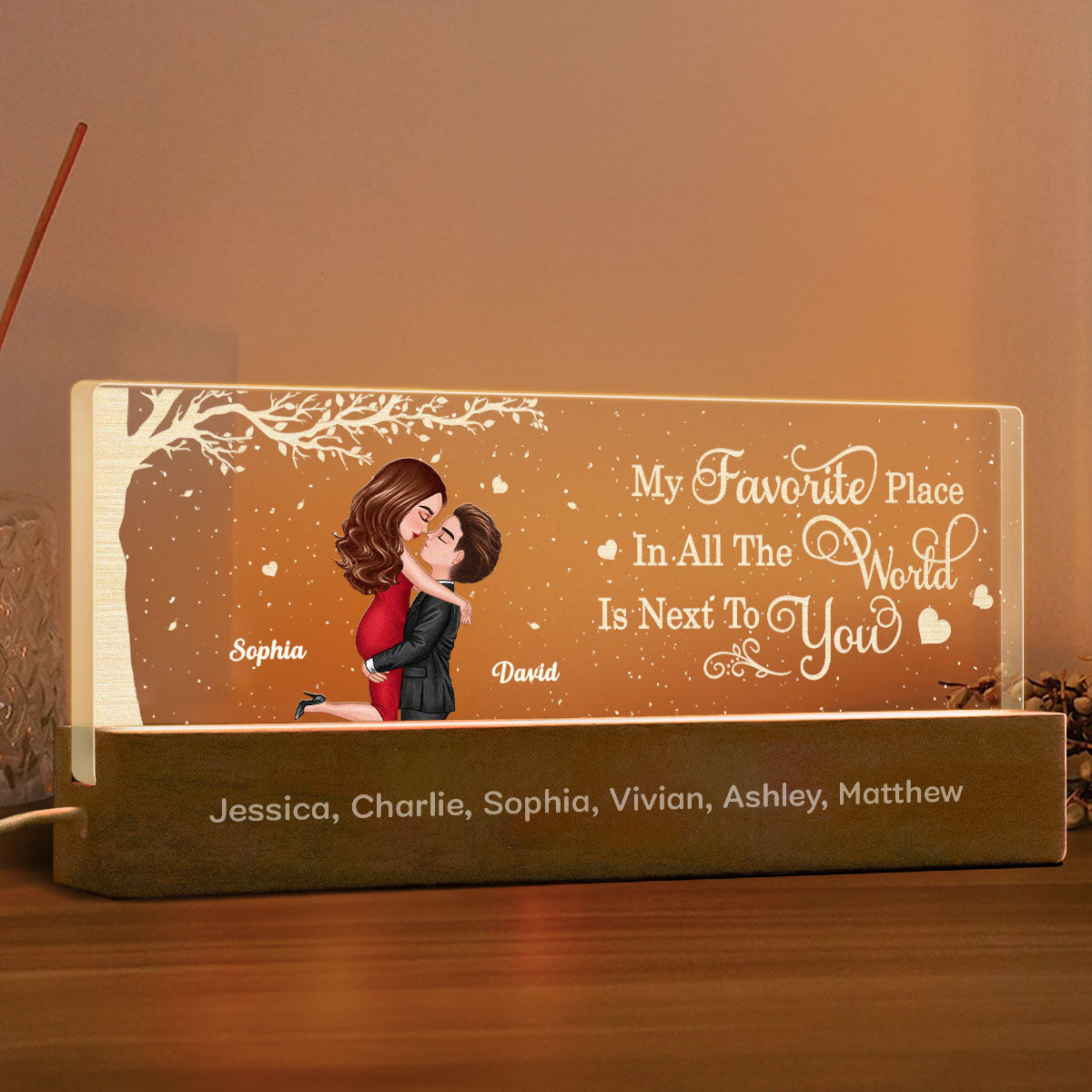 Favorite Place In The World Couple Kissing Personalized Acrylic LED Night Light, Gift For Him, For Her