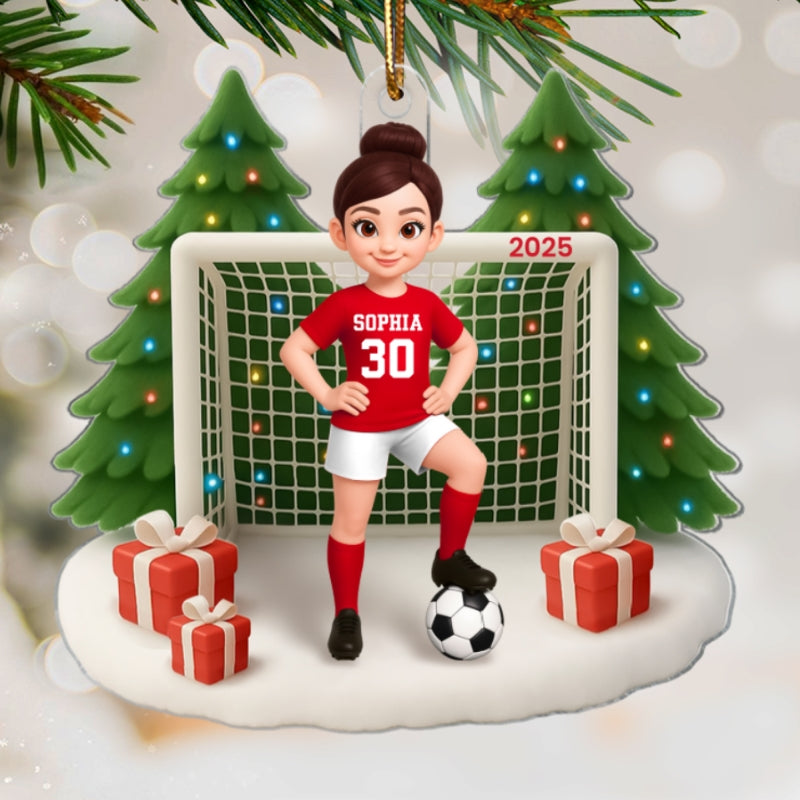 3D Effect Soccer Boy Girl Christmas - Personalized Acrylic Ornament - Christmas Gift for Teen, Daughter, Son, Granddaughter, Grandson