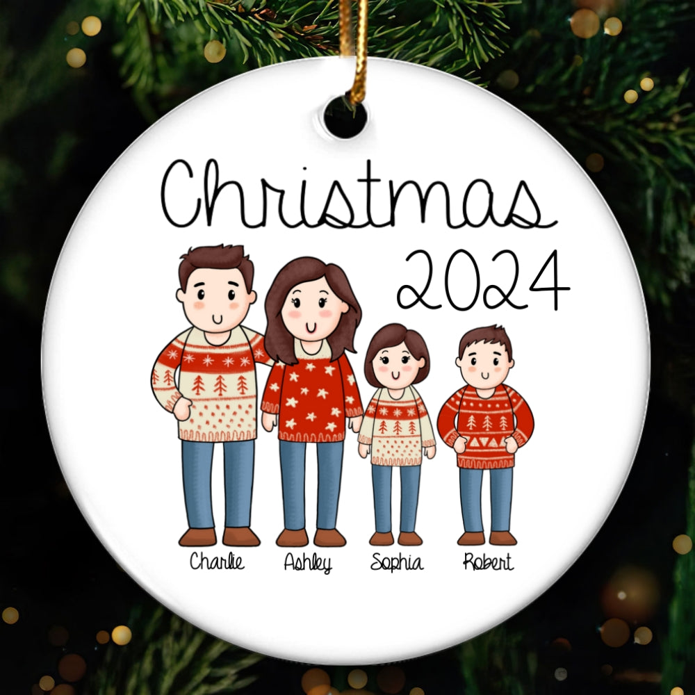 Comic Family Christmas Personalized Ceramic Ornament