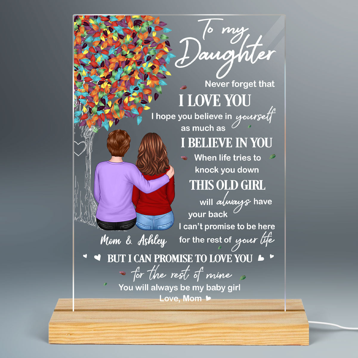 Colorful Tree To My Daughter Personalized Rectangle Acrylic Plaque LED Lamp Night Light