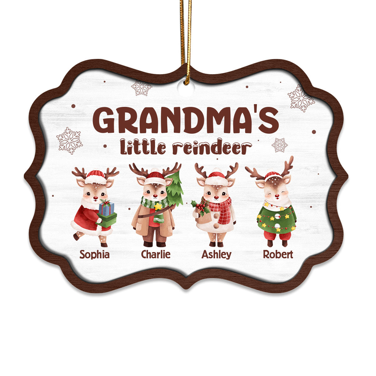 Grandma's Little Reindeers Cute Christmas Personalized Wooden Ornament
