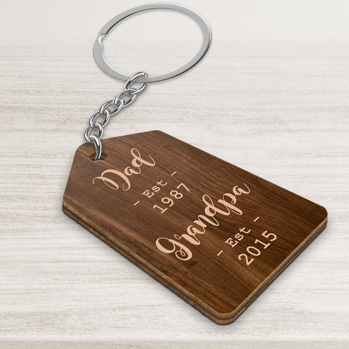 Grandpa Est. Gift For Grandpa Personalized Wooden Keychain
