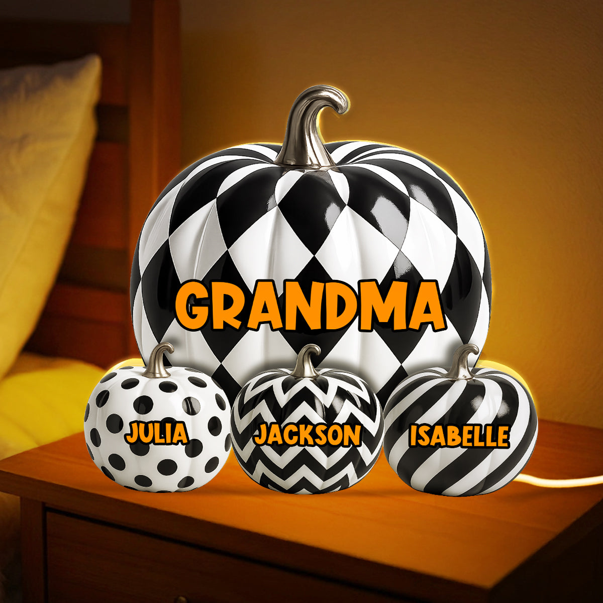 3D Effect Grandma Halloween Patterned Pumpkins Personalized LED Light Box