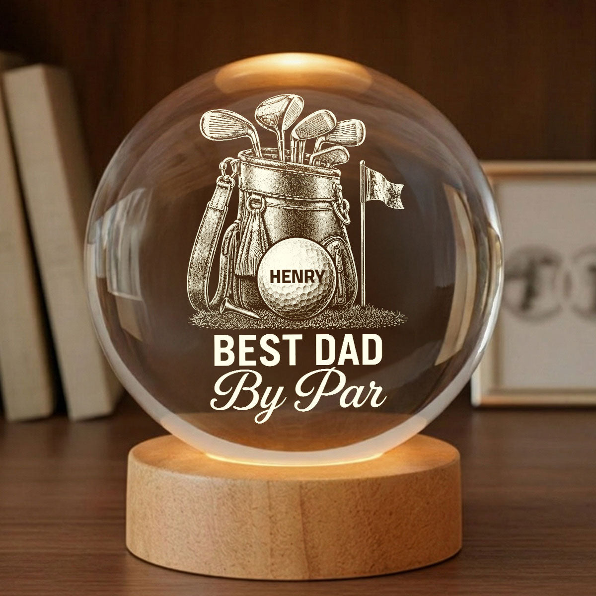 Best Dad By Par Golf Dad - Personalized Crystal Ball LED Night Light - Father's Day Gift For Dad, Golf Lover