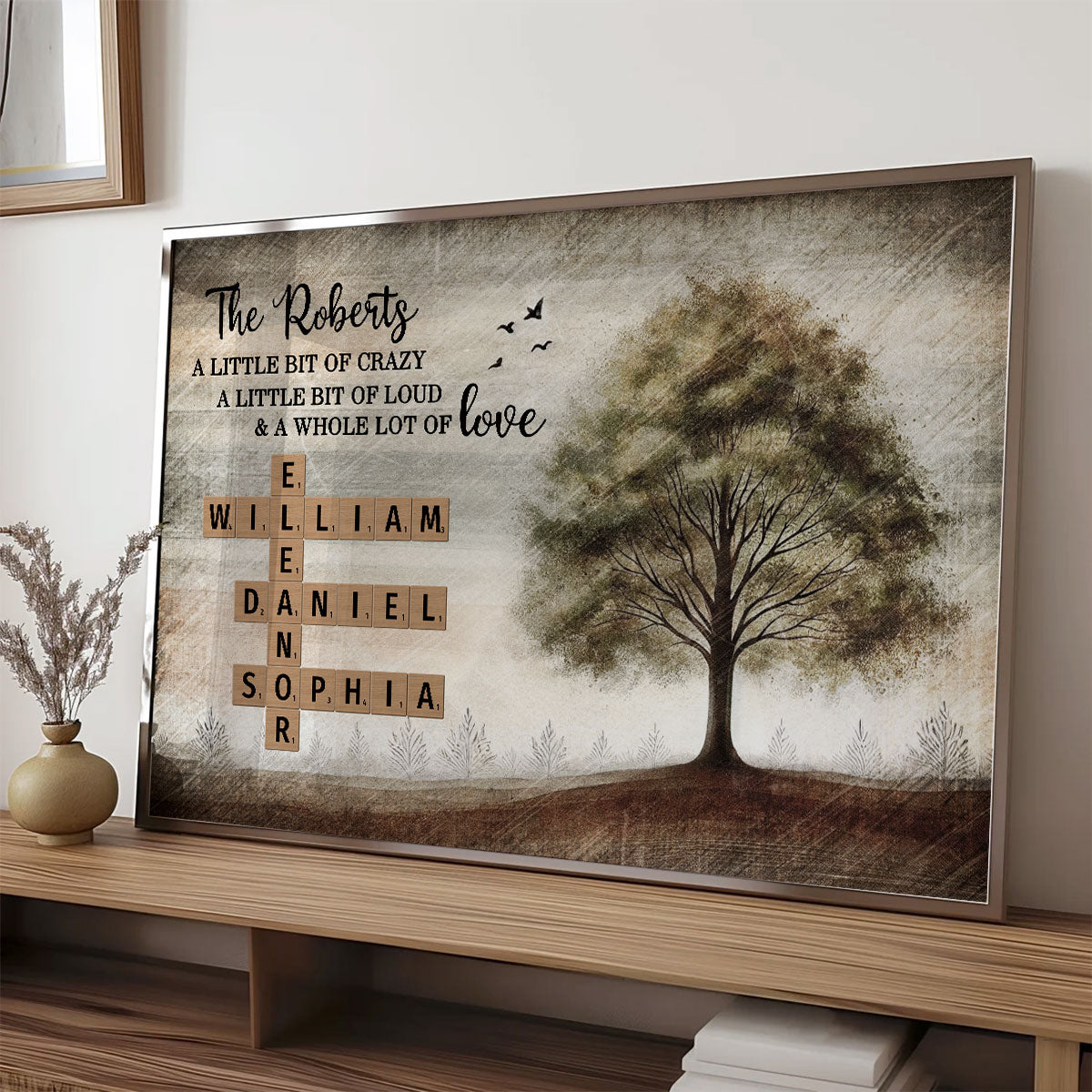 Family Whole Lot Of Love Family Tree Crossword Puzzle Art Personalized Poster, Gift For Husband, Wife, Dad, Mom