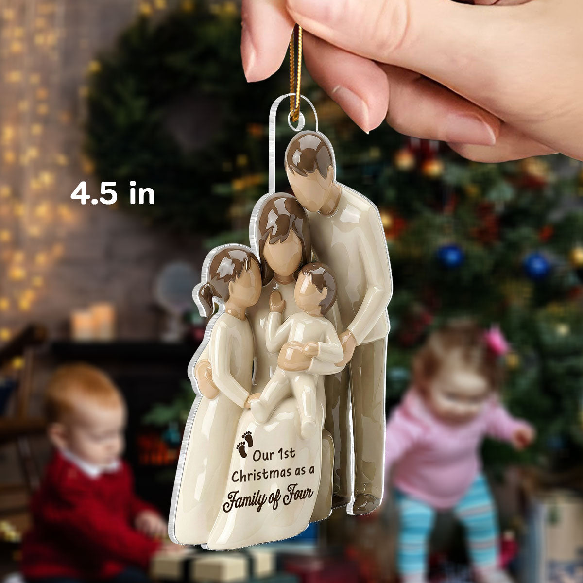 3D Effect First Christmas As Family Of Four - Personalized Acrylic Ornament