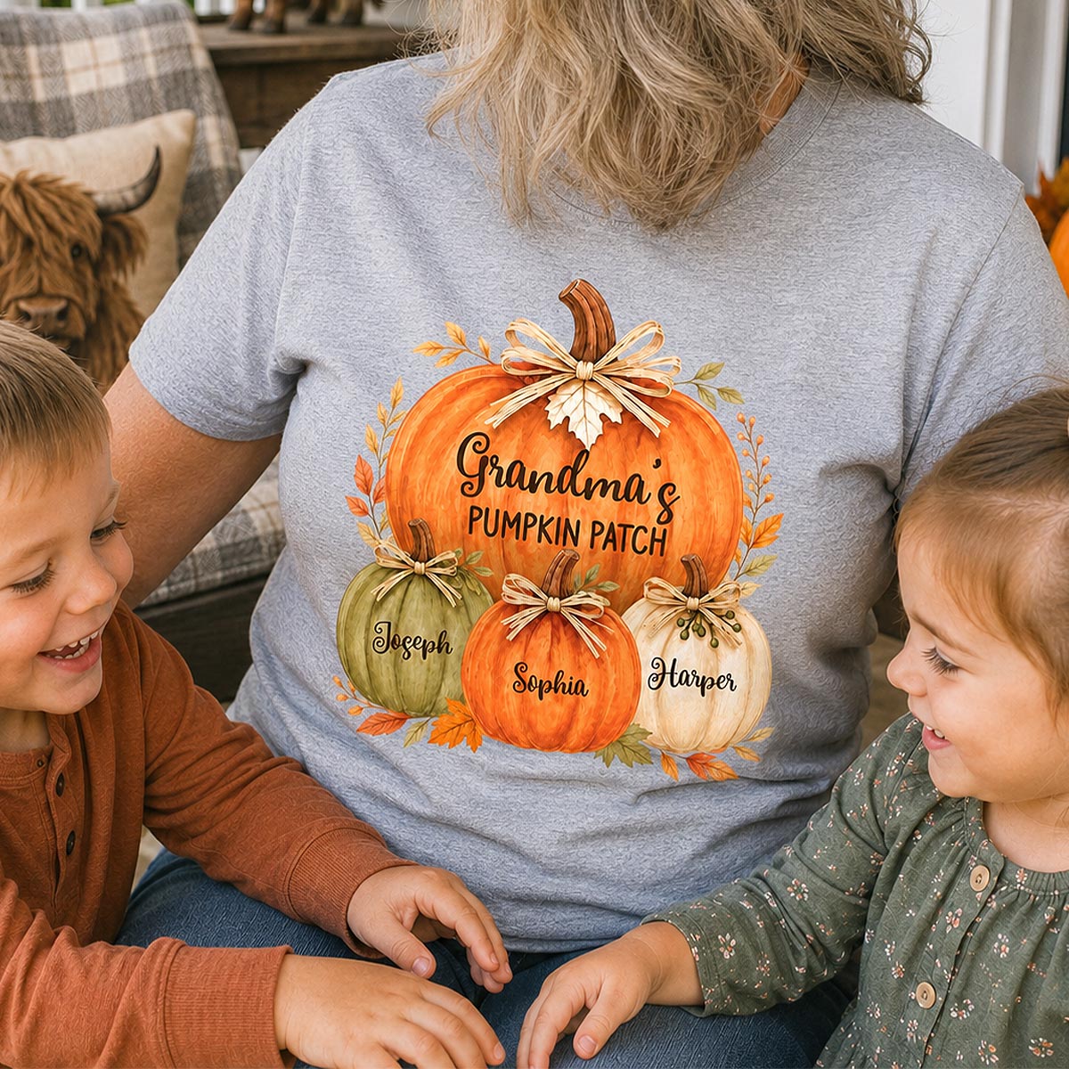 Grandma & Grandpa's Pumpkin Patch Watercolor - Personalized Shirt - Fall Season Gift For Grandparents
