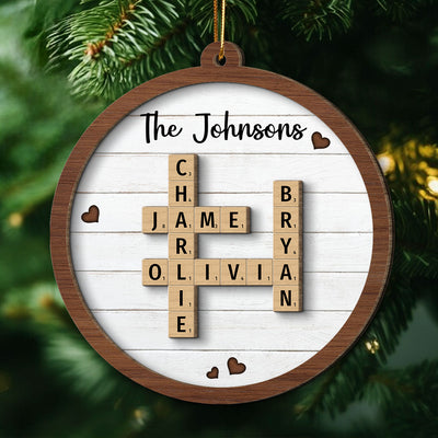Family Forever Crossword Puzzle Art Unique Decor Personalized 2-Layer Wooden Ornament