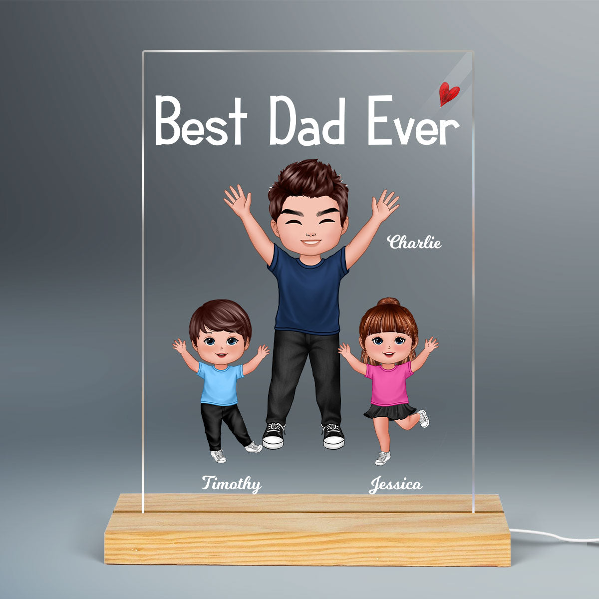 Best Dad Ever Happy Doll Dad Kids Dogs Cats Father‘s Day Gift Personalized Rectangle Acrylic Plaque LED Night Light