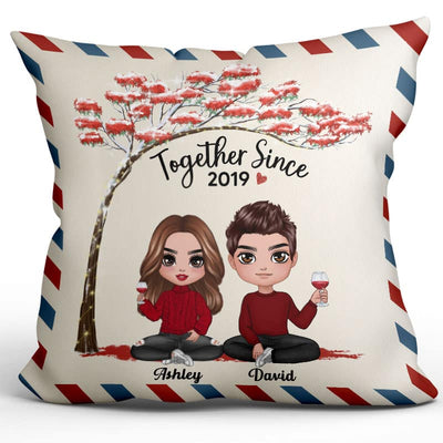 Doll Couple Under Red Tree Gift For Him For Her Personalized Pillow (Insert Included)