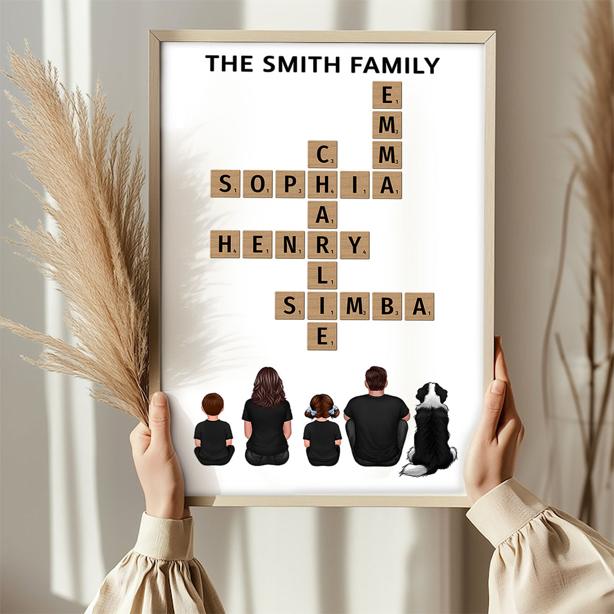 Family Back View Sitting Home Decor Unique Gift For Family Friends Make Your Own Crossword Personalized Poster