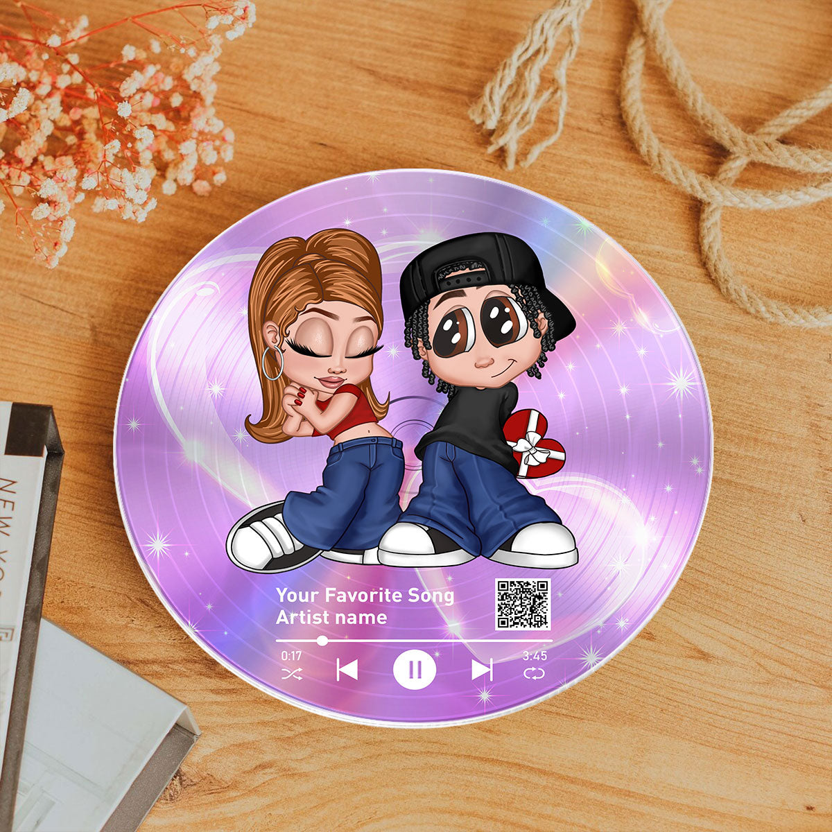 Y2K Couple Custom Vinyl Record Acrylic Plaque with Favorite Song QR Code – Personalized Unique Valentine's Day Gift For Him, Gift For Her