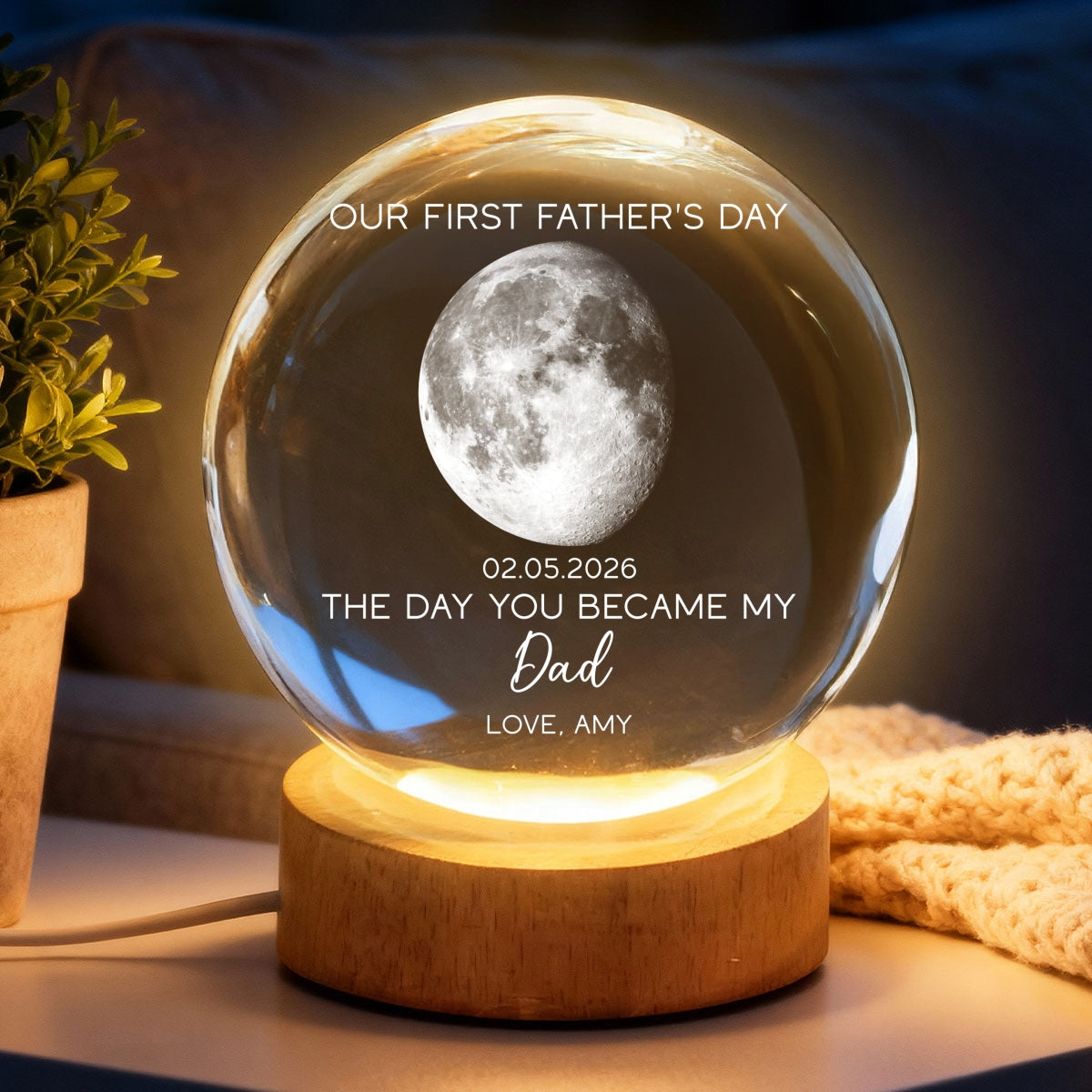 The Day You Became My Dad Custom Moon Phase First Father's Day - Personalized Crystal Ball LED Night Light - First Father's Day Gift For New Dad