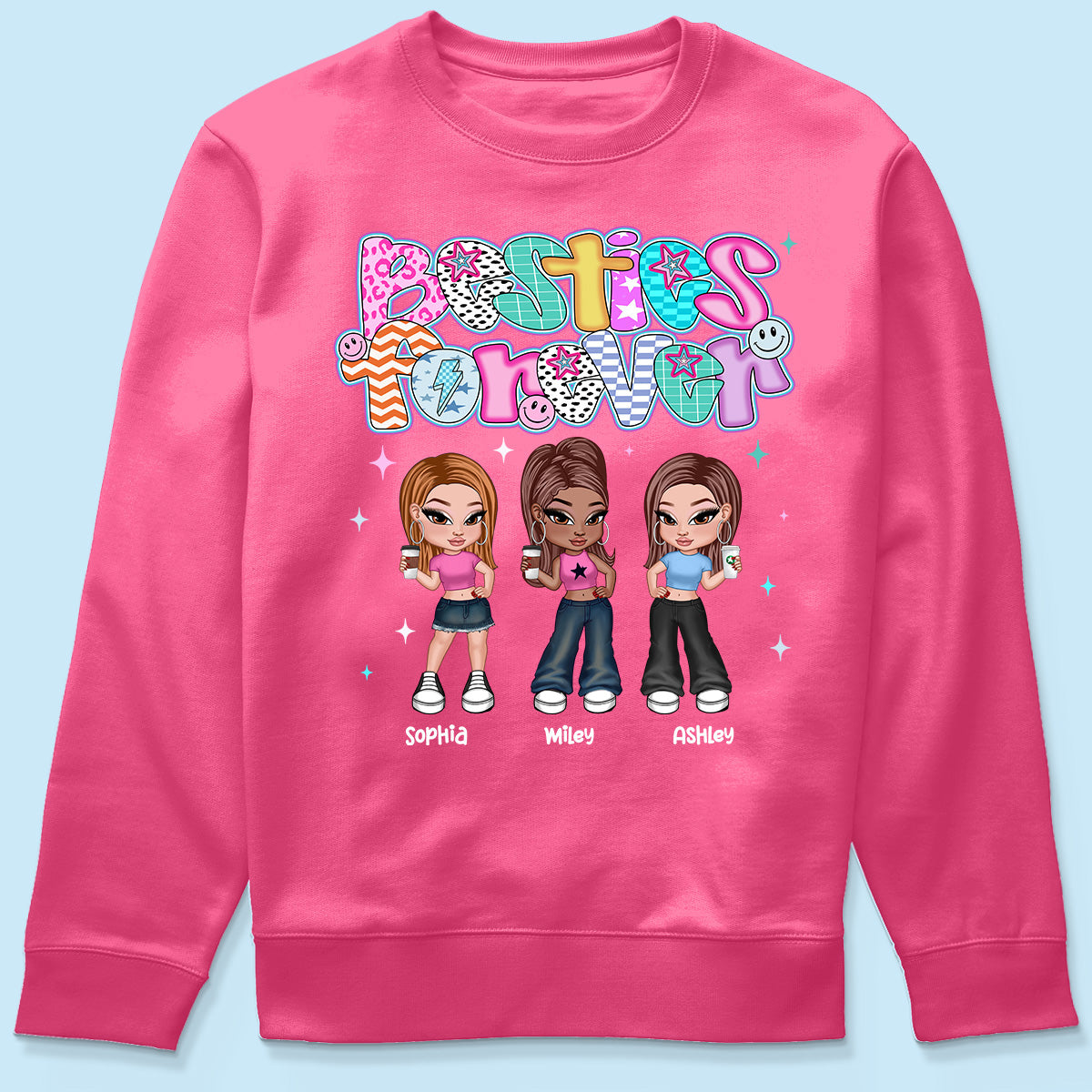 Colorful Preppy Style Y2K Besties Personalized Shirt