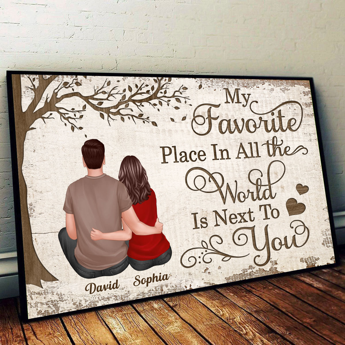 My Favorite Place In All The World Couple Sitting Hugging Personalized Poster, Valentine‘s Day Gift For Him, For Her