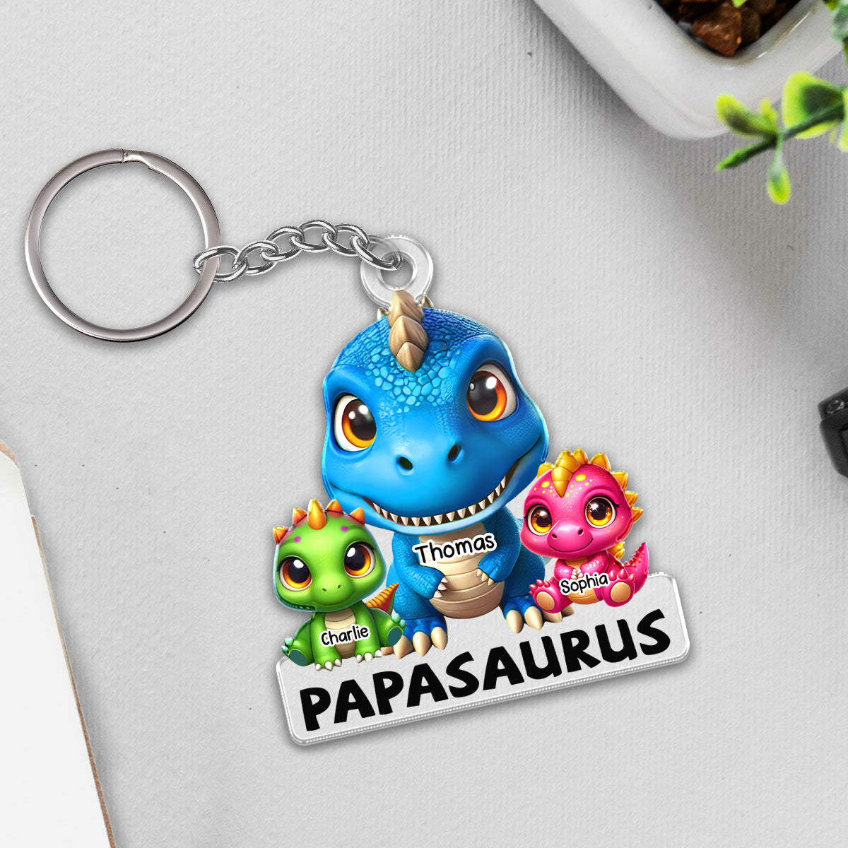 Grandpasaurus Daddysaurus And Kids Personalized Acrylic Keychain
