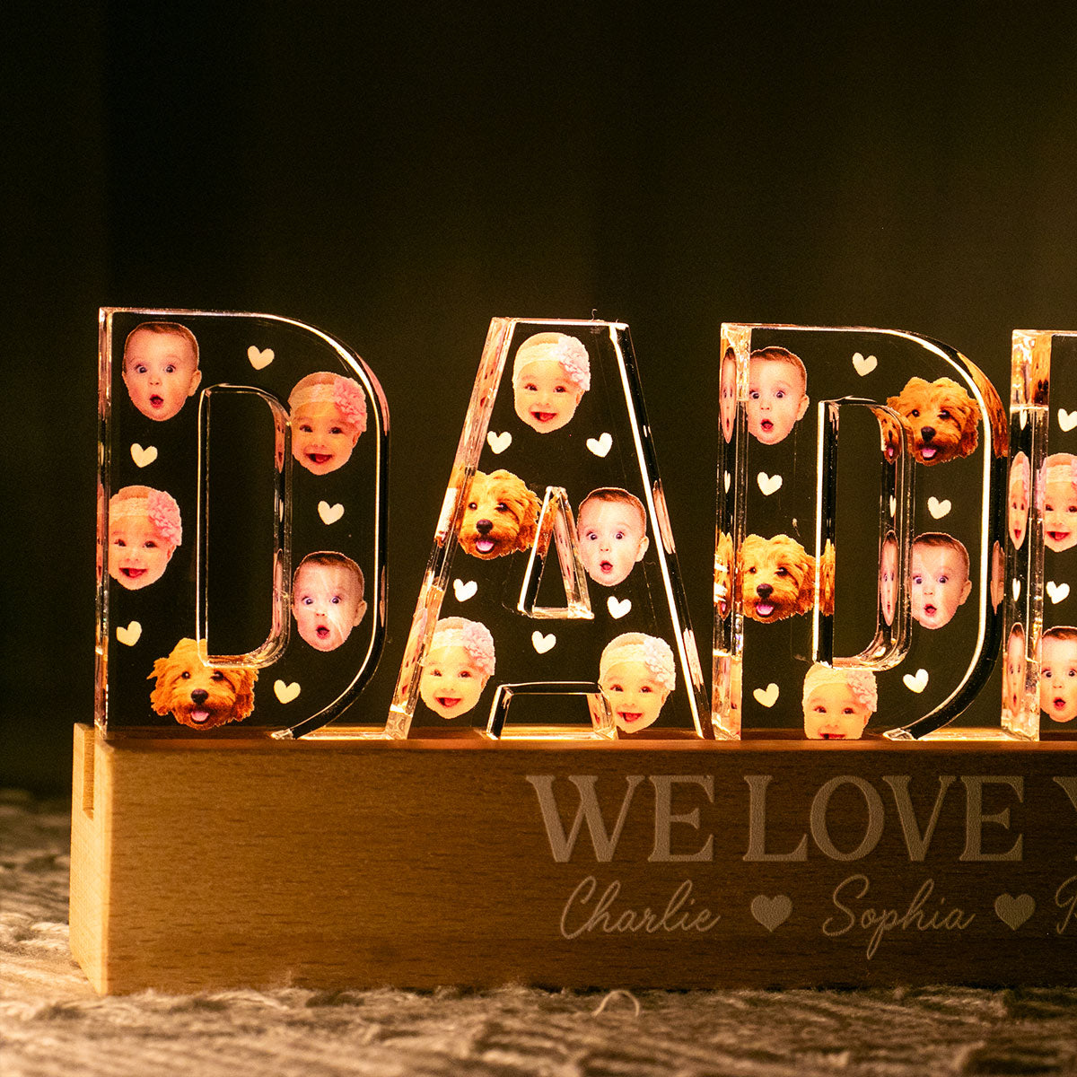 Daddy Custom Face Photo Personalized LED Night Light, Gift For Dad