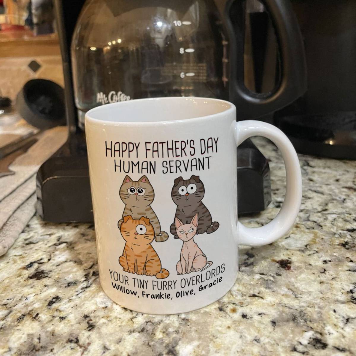 Happy Father‘s Day Human Servant - Personalized Mug - Gift For Cat Dad, Dad, Husband