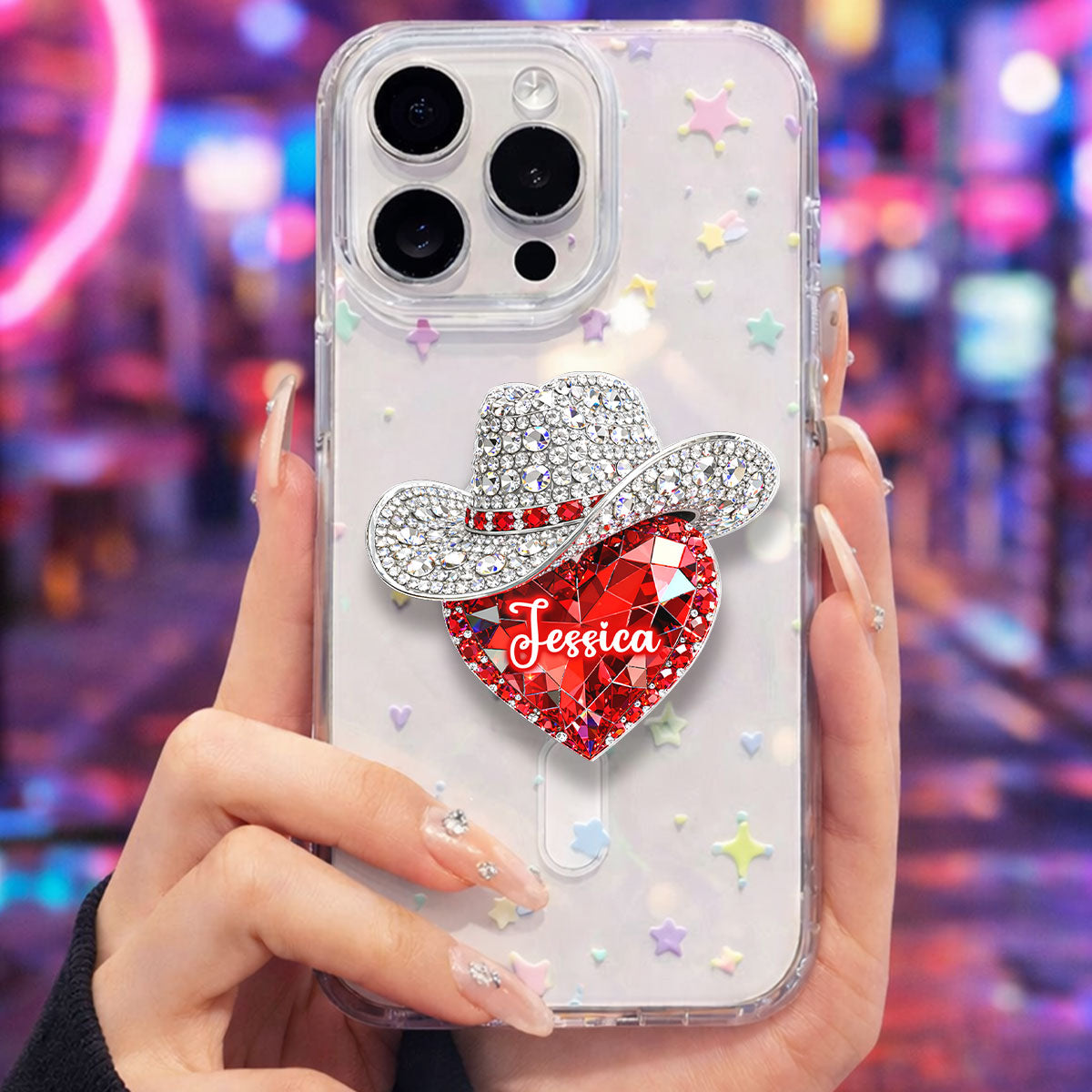 Western Valentine Heart Rhinestone - Personalized Acrylic Magnetic Phone Grip - Anniversary, Valentine's Day Gift, Gift For Her