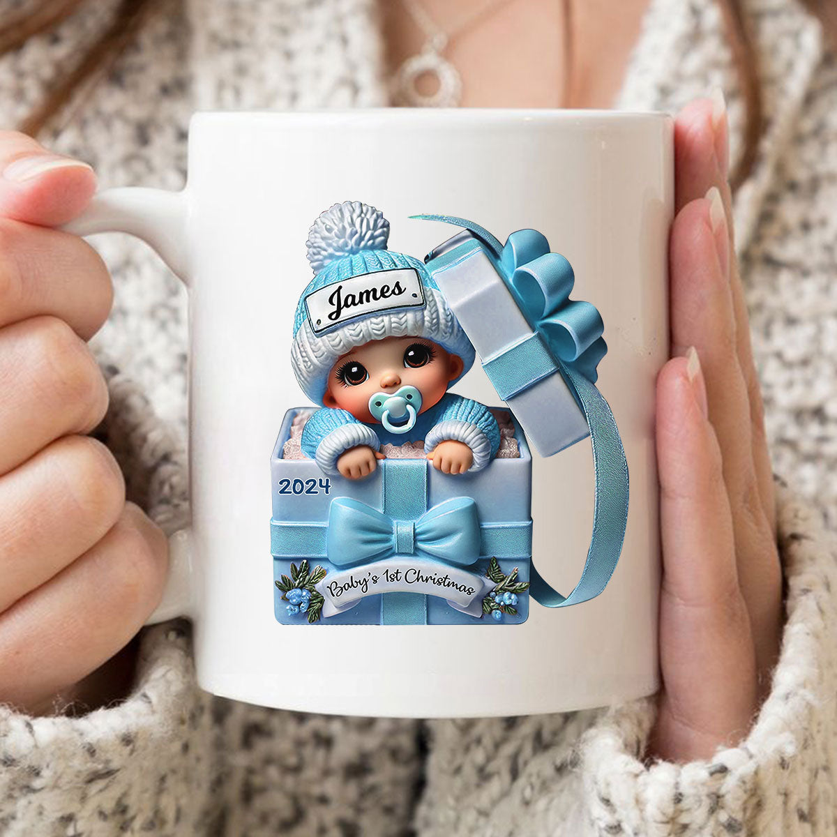 Baby Inside Gift Box 3D Effect Personalized Mug, Lovely Keepsake to Celebrate Baby's First Christmas