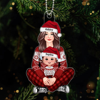 Pretty Grandma Nana Mom Holding Kid Christmas Gift For Grandson Granddaughter Personalized Acrylic Ornament