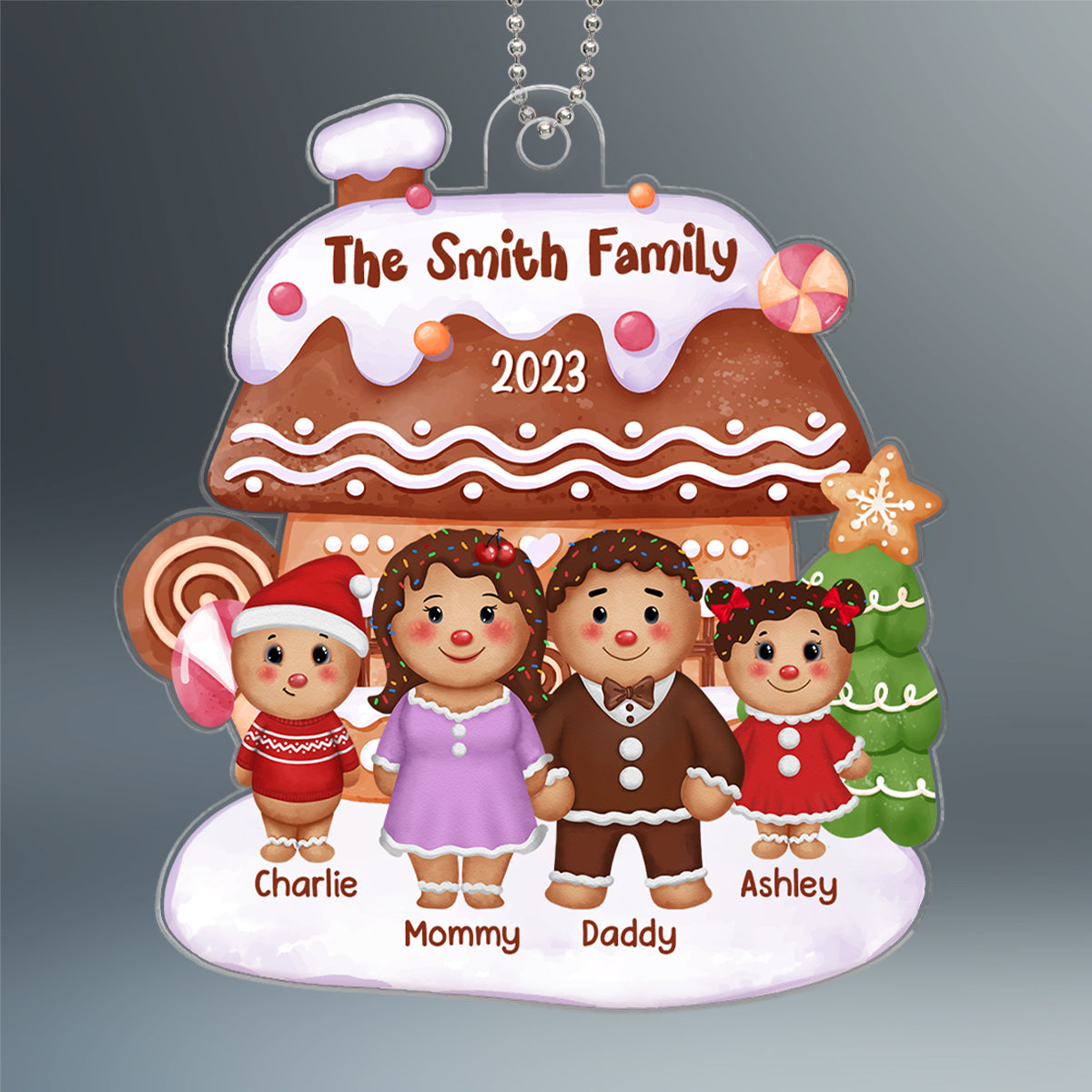 Gingerbread Family Standing Front House Personalized Acrylic Ornament