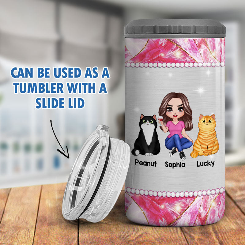 Cat Mom Cannot Survive On Wine Alone Multi Use Tumbler - Personalized 4 In 1 Can Cooler - Gift For Cat Moms
