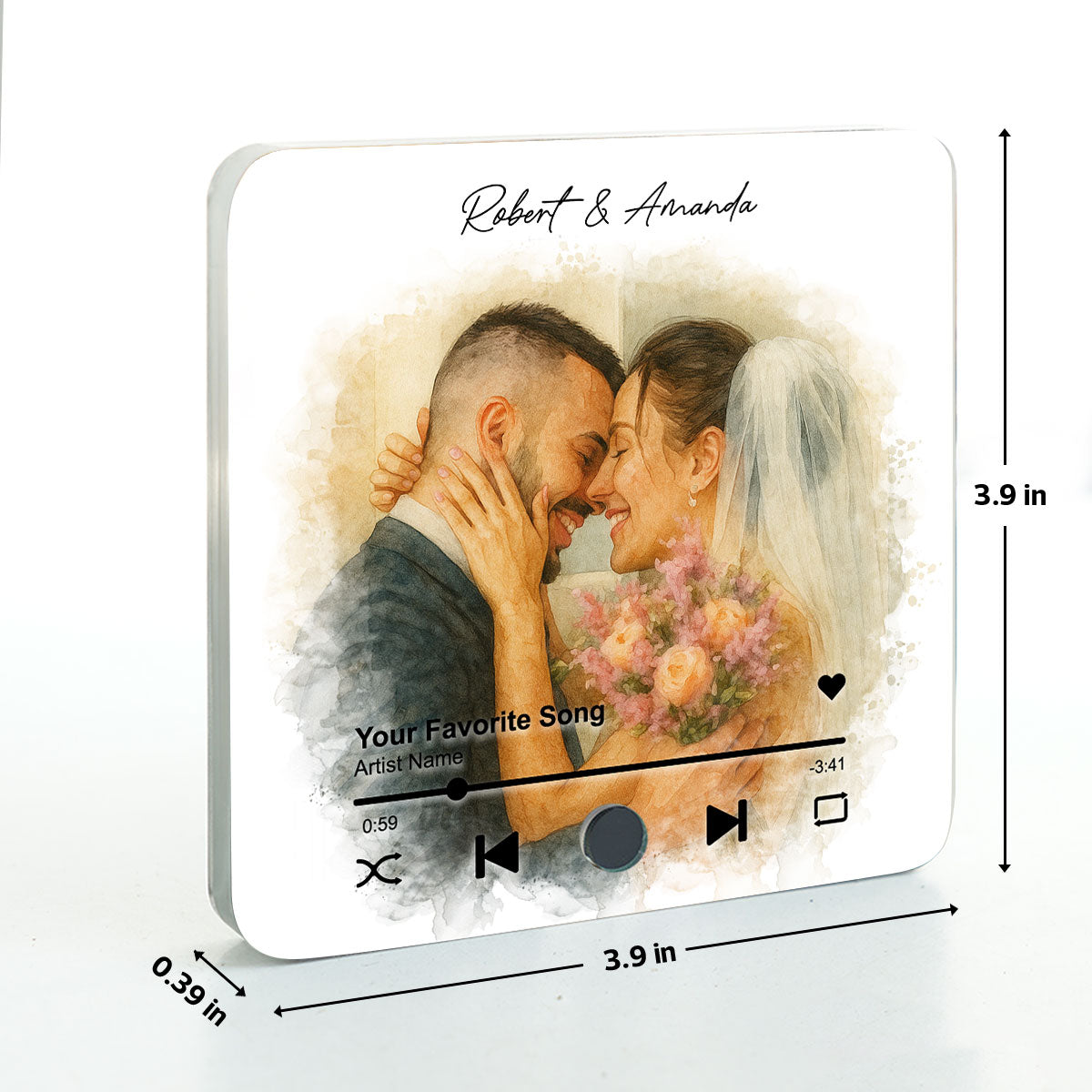 Custom Couple Watercolor Portrait from Photo Personalized Music Fridge Magnet, Gift for him, Gift for her