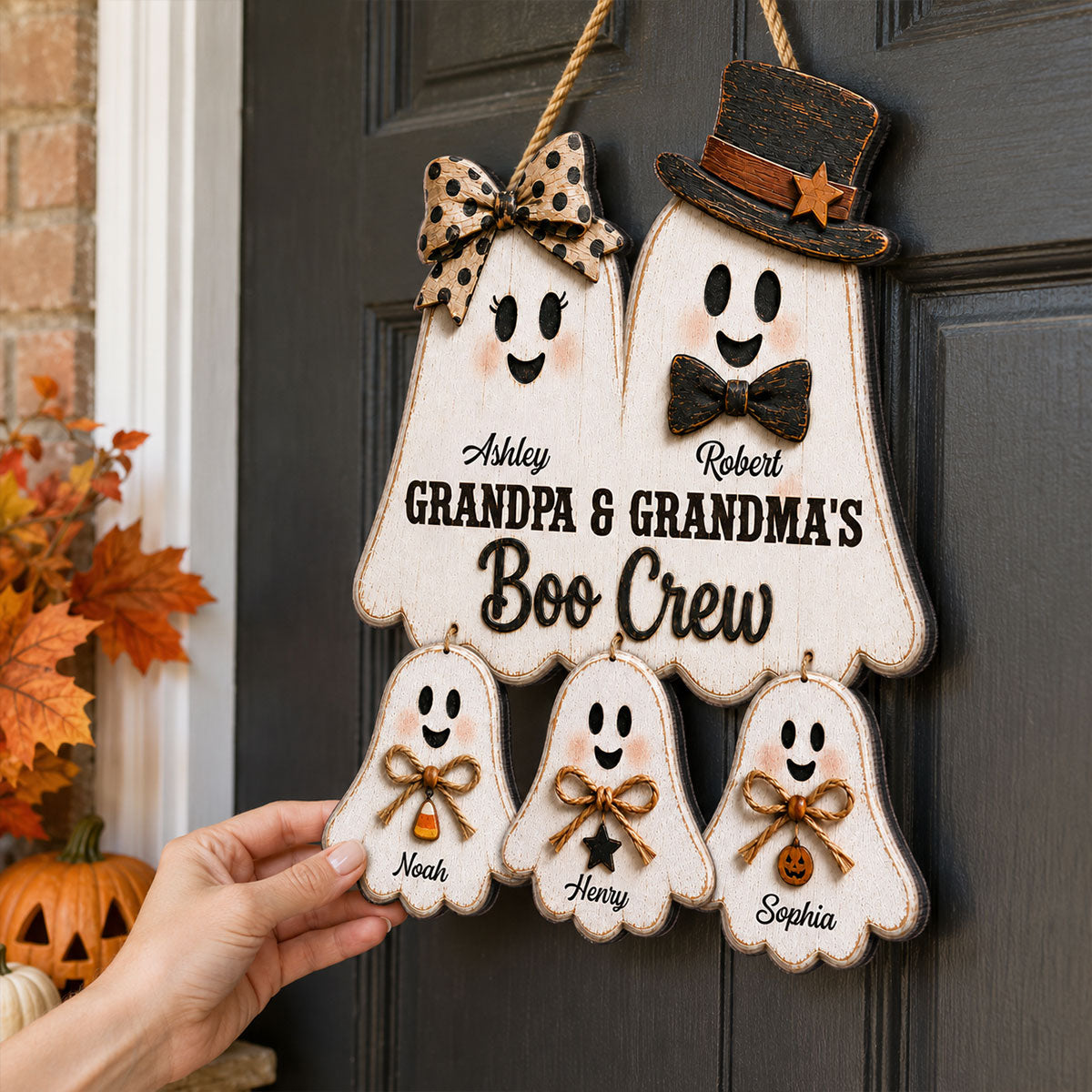 Rustic Halloween Grandpa Grandma's Boo Crew - Personalized Wood Sign - Halloween Decoration For Grandparents