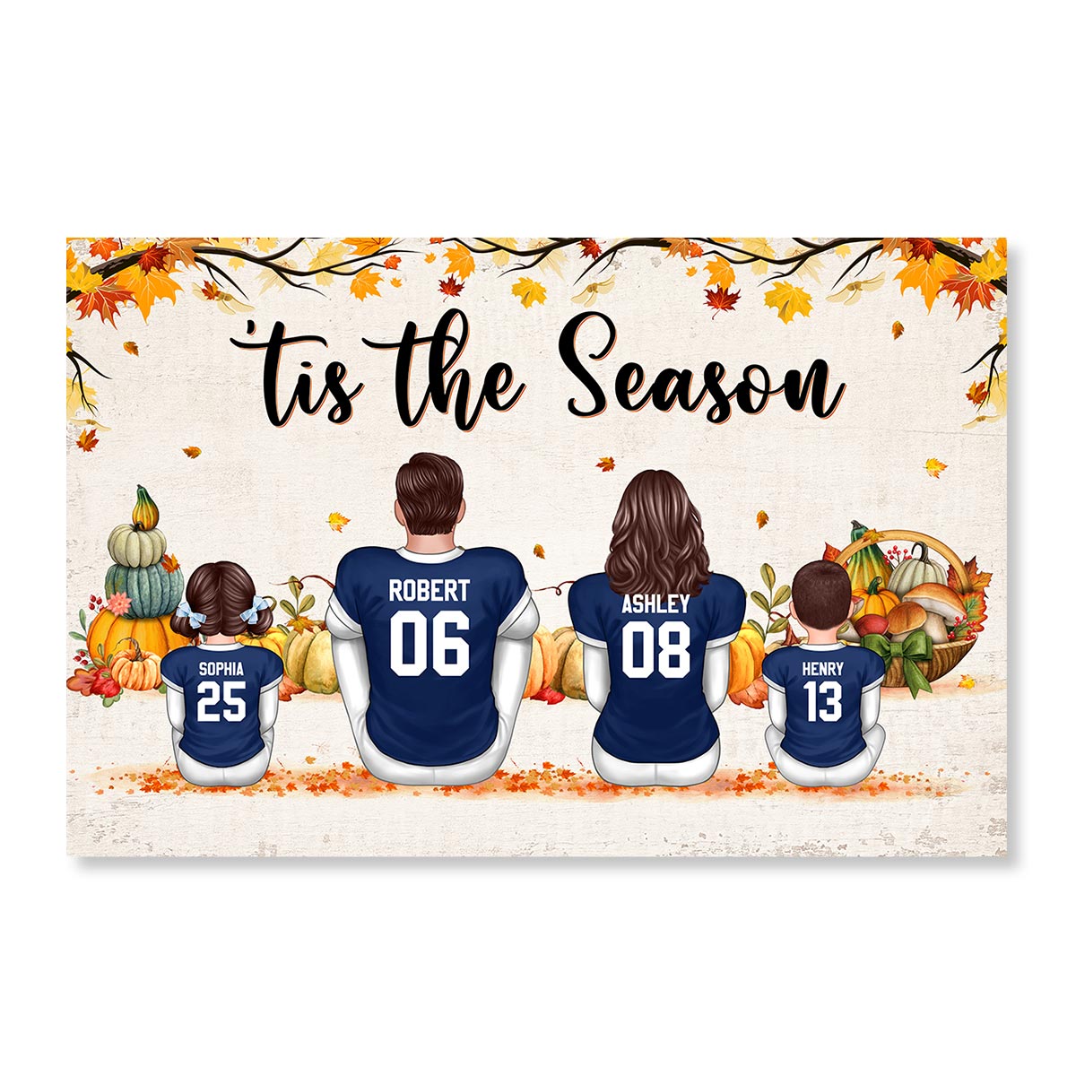 Fall Season Football Family Sitting Personalized Poster, Gift For Husband, Wife, Dad, Mom