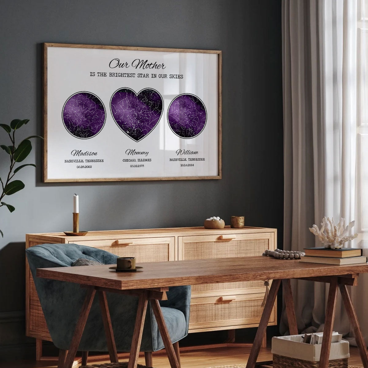 Custom Star Map Poster by Location & Date, Real Astronomical Data, Personalized Heartfelt Gift for Mom from Daughter, Son