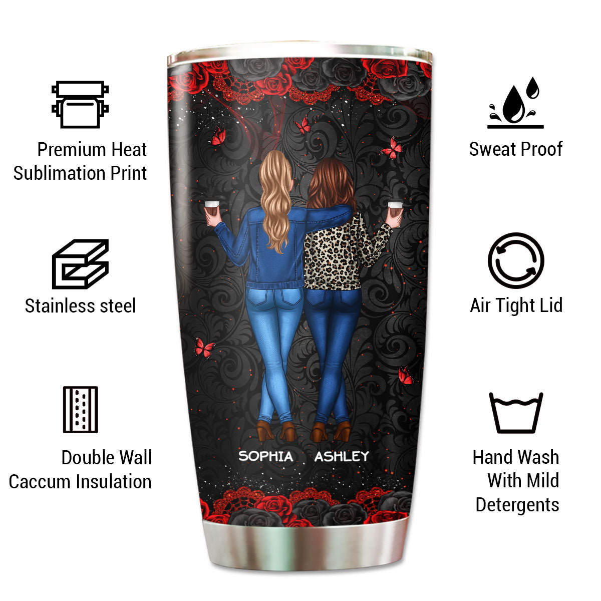 I'd Punch A Bitch For You Gift For Besties Black & Red Roses Personalized Tumbler