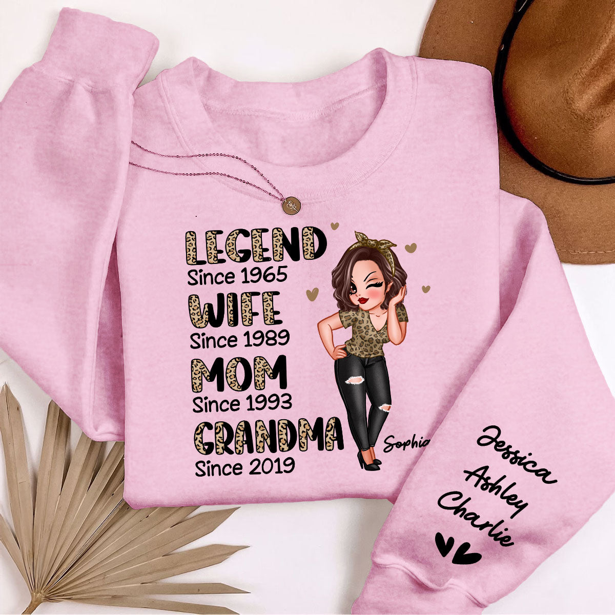 Half Leopard Sassy Legend Wife Mom Grandma Personalized Sleeve Printed Sweatshirt