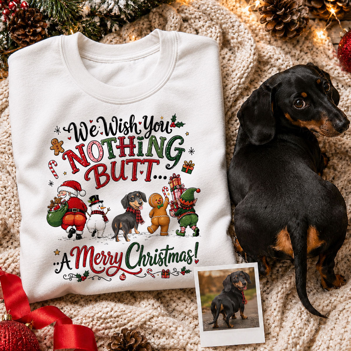 We Wish You Nothing Butt a Merry Christmas - Personalized Shirt - Funny Christmas Holiday Tee for Dog Moms