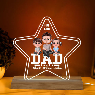 Five Star Dad Doll Sitting Man & Kids Personalized Warm Acrylic Custom Shape LED Night Light