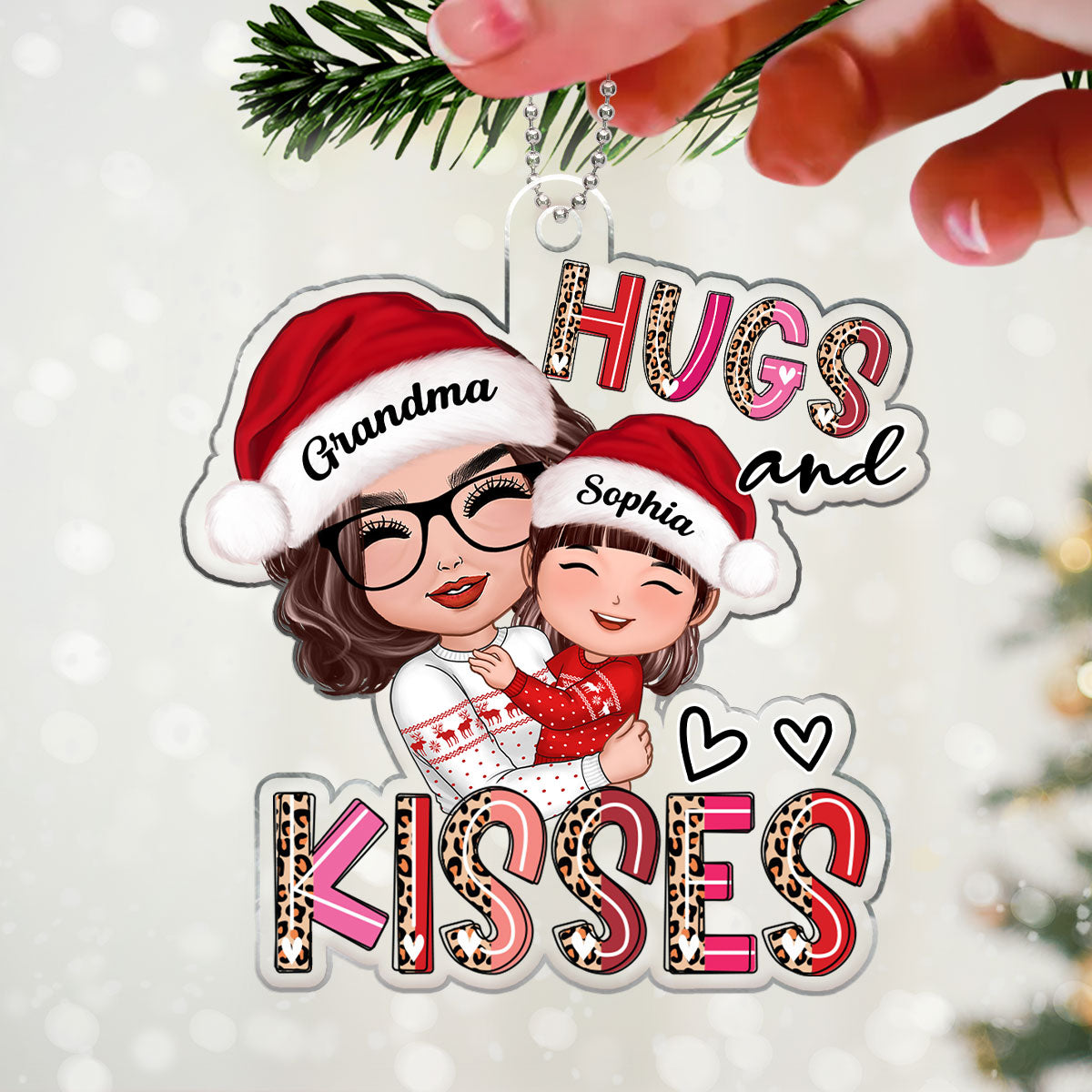 Hugs And Kisses Grandma Hugging Grandkid Personalized Acrylic Ornament