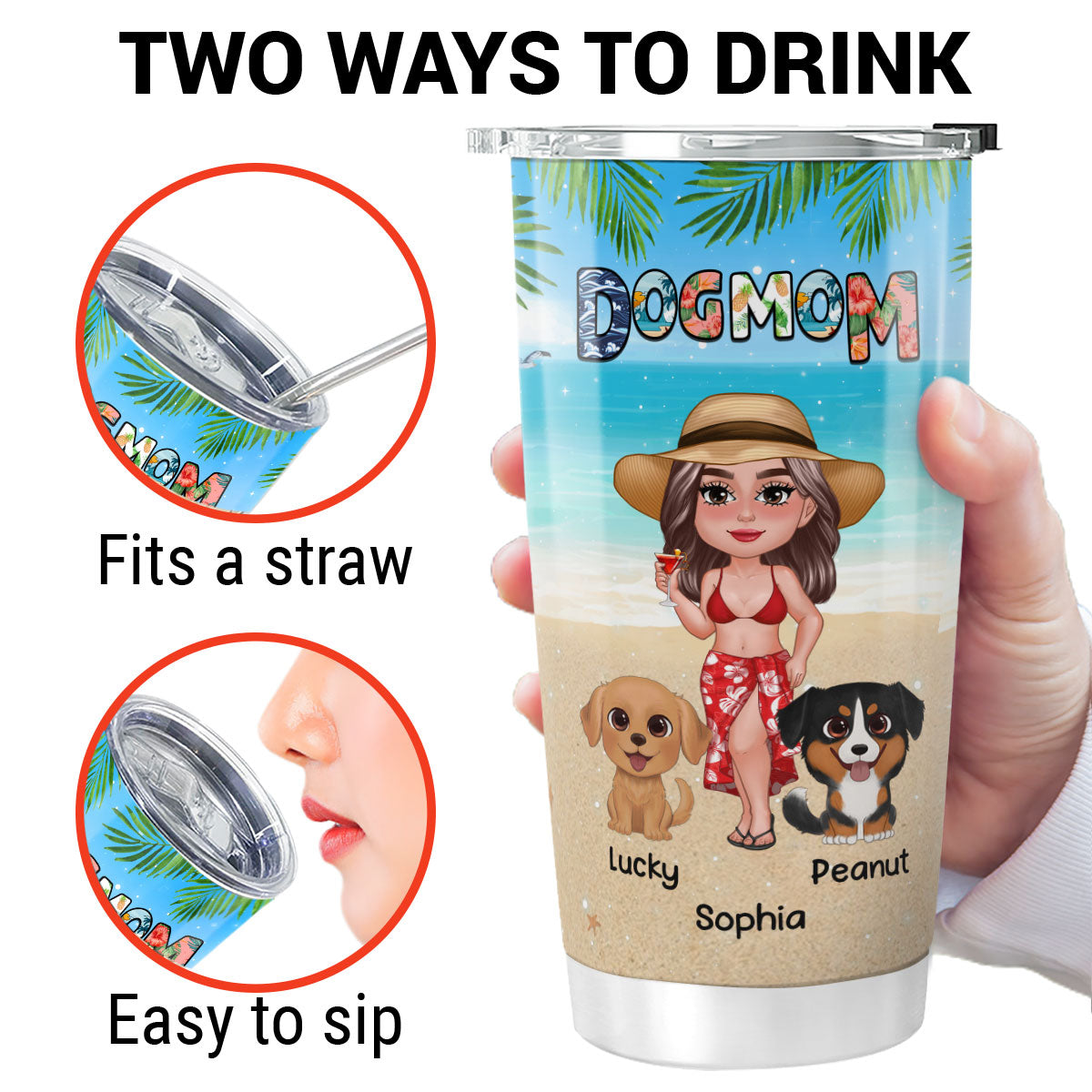 Dog Mom Summer Pattern Doll Girl New Face Watercolor Cute Dogs Personalized Tumbler