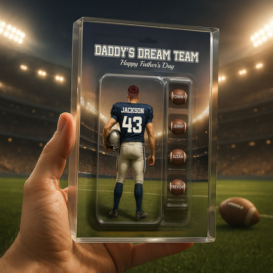 Custom Figure Football Dad With Kids' Names Personalized Acrylic Block Plaque, Perfect 2025  Gift For Him, For Dad, For Husband, For Football Lover