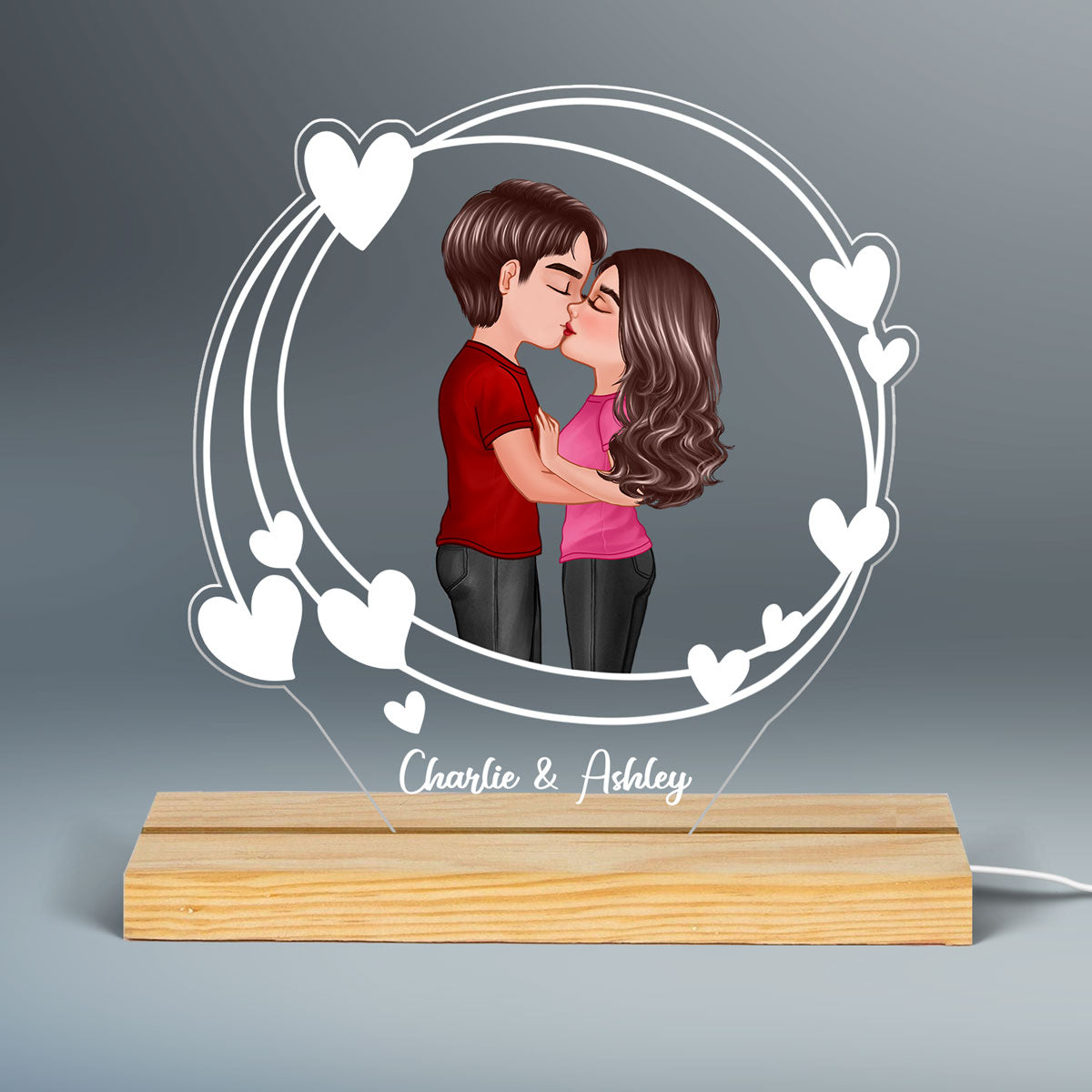 Hearts Layers Doll Couple Kissing Personalized Custom Shape Acrylic Plaque LED Lamp Night Light