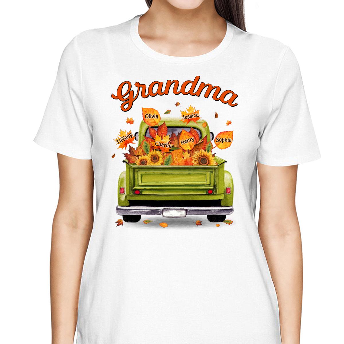 Grandma Mom Truck Leaves Fall Season Personalized Shirt