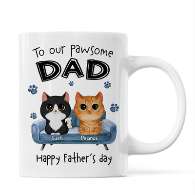 To Pawsome Dad Watercolor Cute Cat Sitting On Sofa Personalized Mug