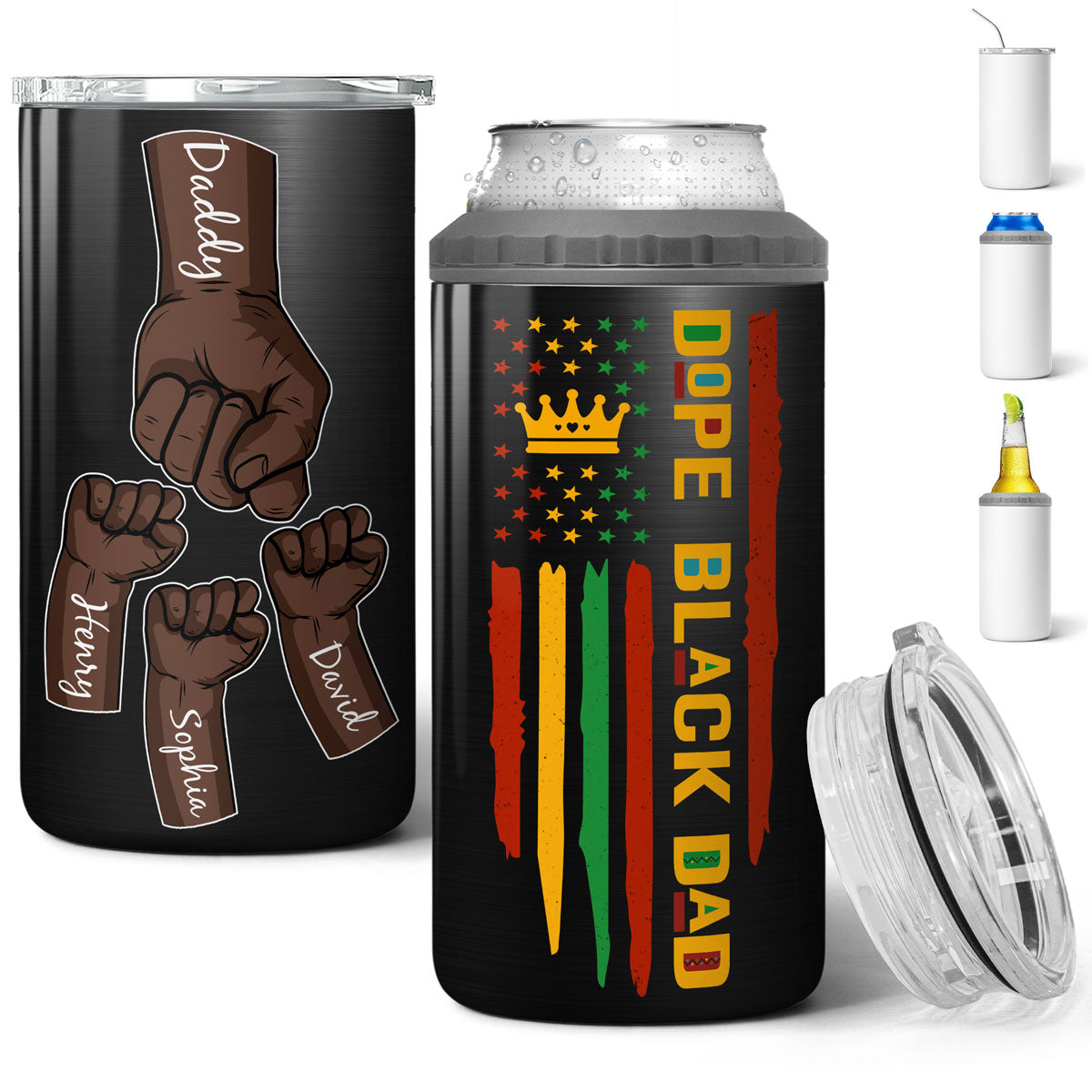 Dope Black Dad Juneteenth Flag Fist Bumps Personalized 4-in-1 Can Cooler