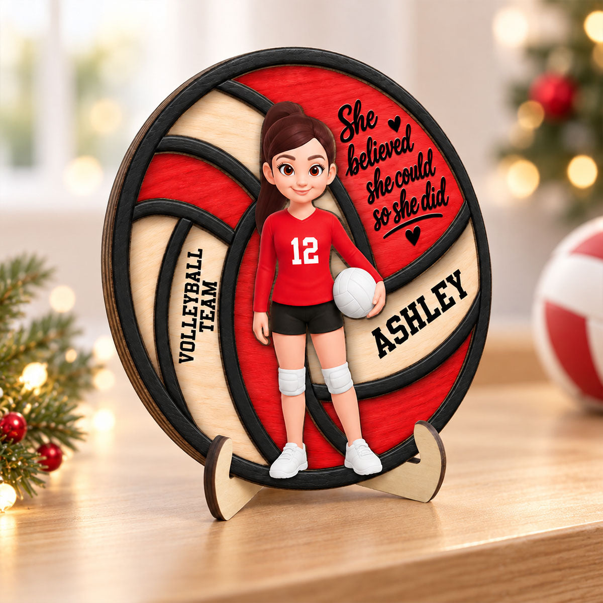 Proud Volleyball Player Custom Name And Number - Personalized 2-Layered Wooden Plaque - Christmas Gift For Teenagers, Volleyball Players, Daughter, Granddaughter, Son, Grandson