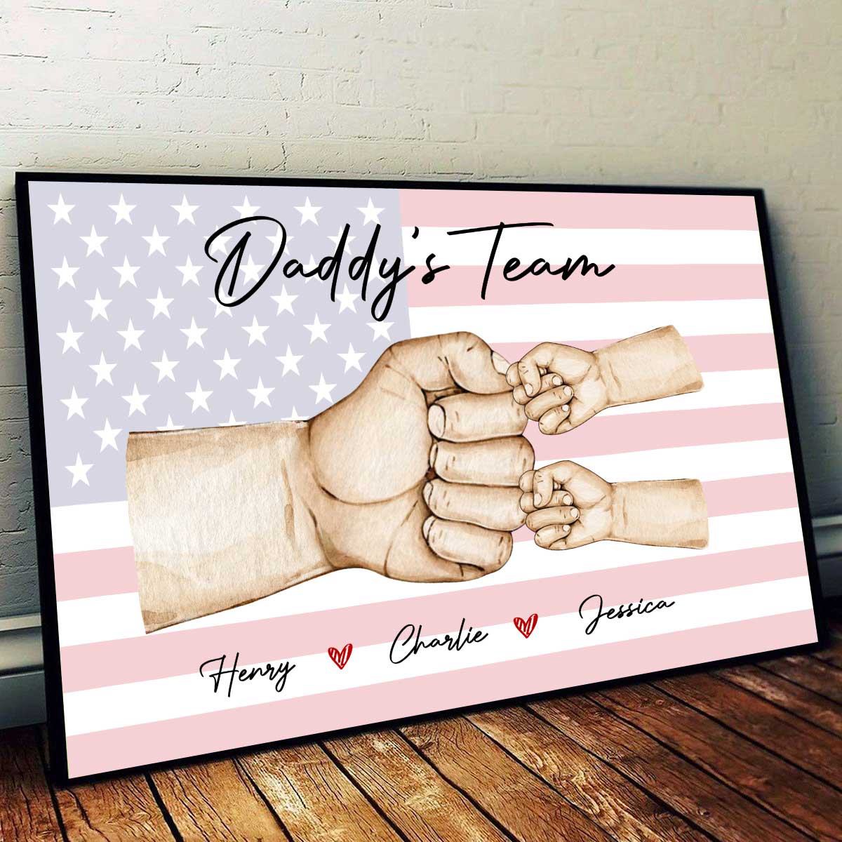 Nation Flag Daddy‘s Team Fist Bump Personalized Horizontal Poster, Father's Day Gift For Dad